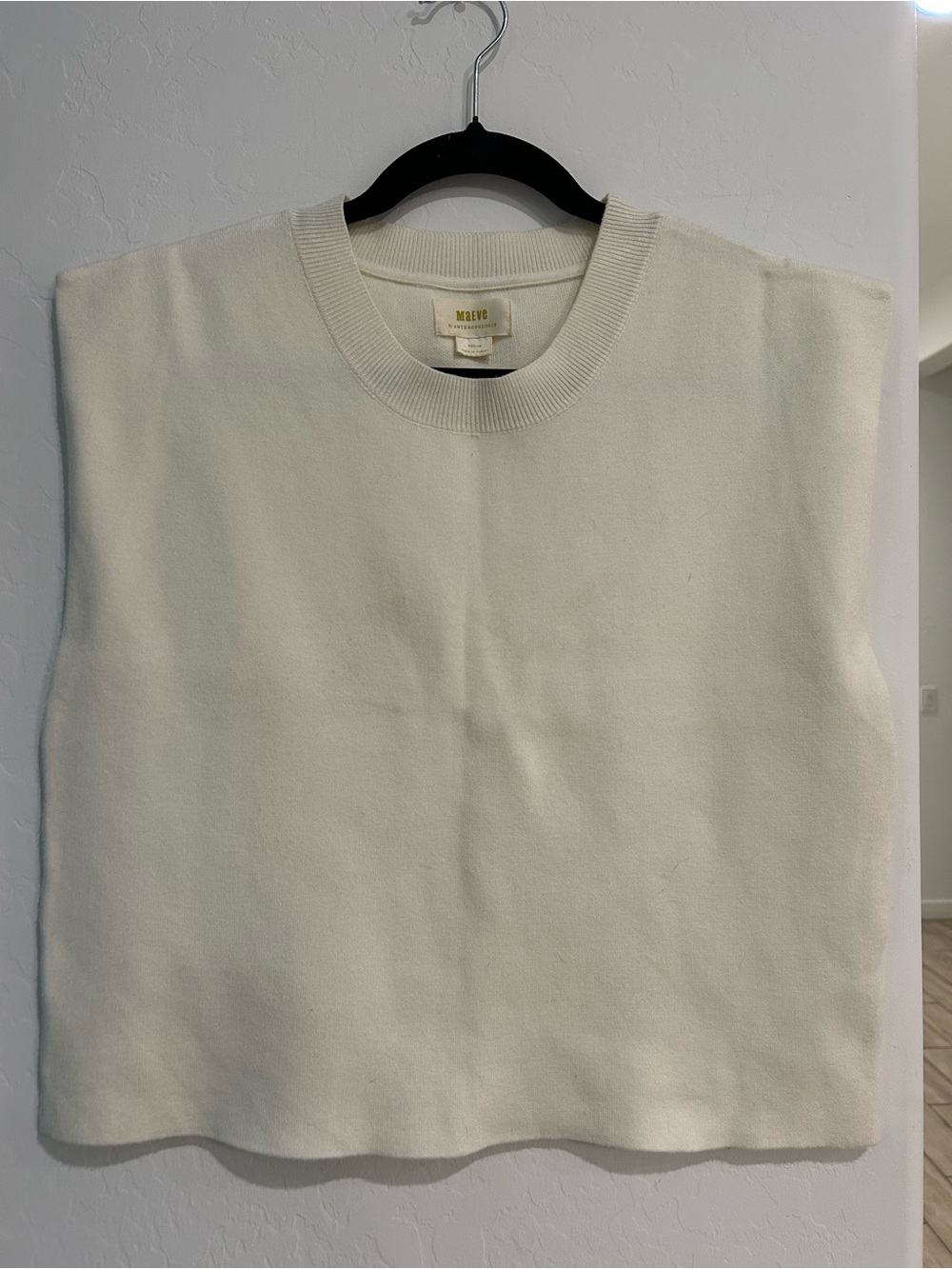 Maeve by Anthropologie Ivory Ribbed Crewneck Knit Sweater Vest Tank Size M